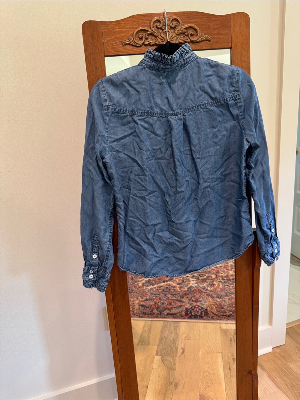 COURT & ROWE Blue Ruffled Denim Button-Down Shirt - Picture 2 of 5